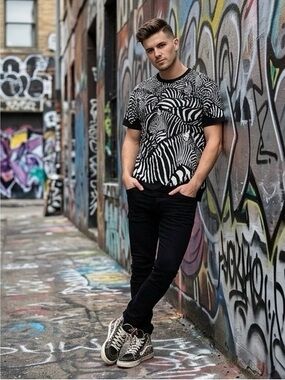 Liquid Blue Black & White Zebra Graphic Tee